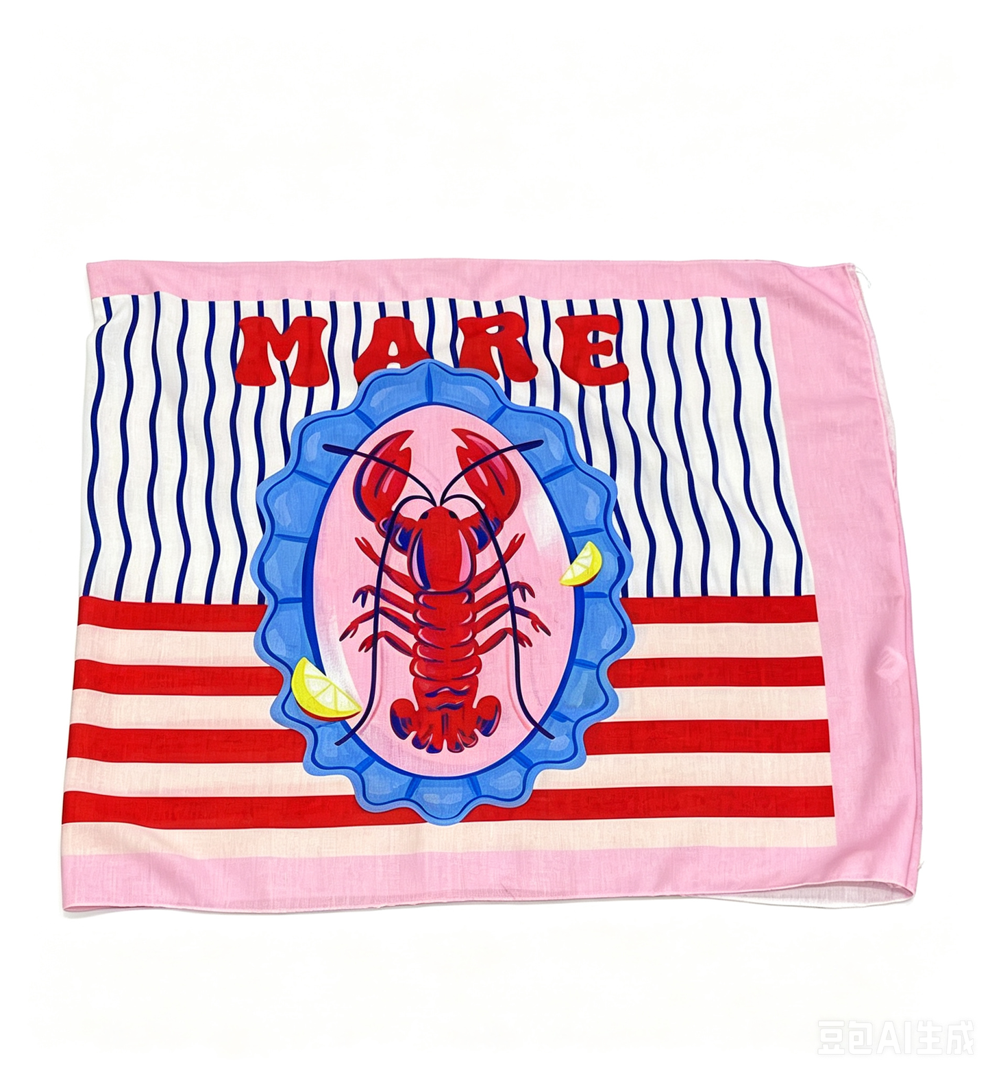 Gonna sarong con laccio laterale, stampa aragoste rosse e limoni in stile mediterraneo