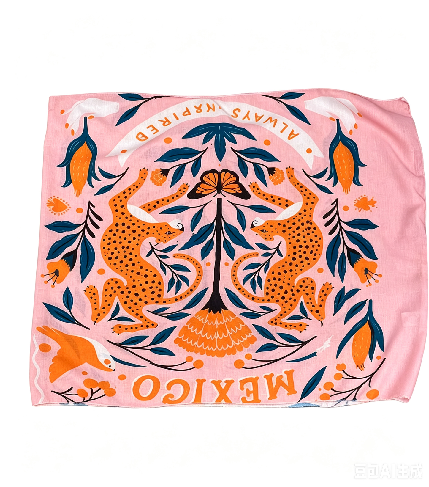 Gonna sarong con laccio laterale, stampa leopardo e farfalle arancione Messico