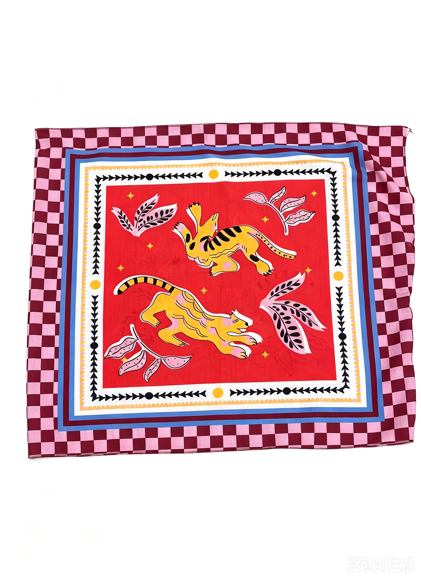 Gonna sarong a quadretti con motivo leone vintage annodata sul lato