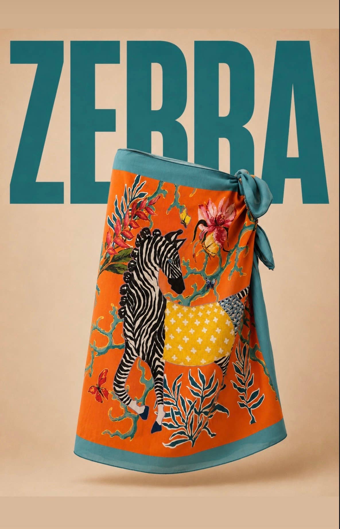 Gonna sarong maxi da spiaggia con stampa zebra tropicale e fiocco laterale