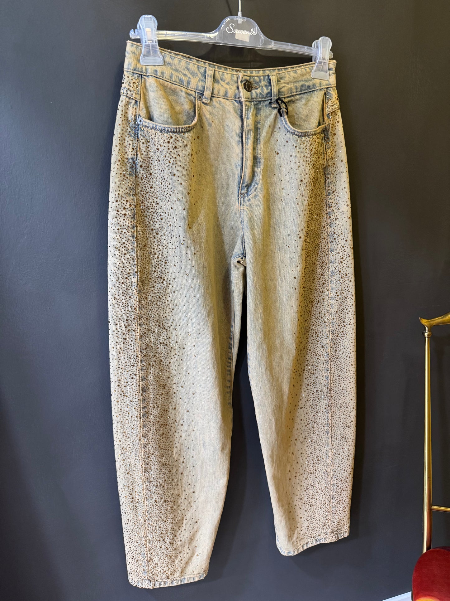 JEANS BARREL SLAVATO CON STRASS SOUVENIR