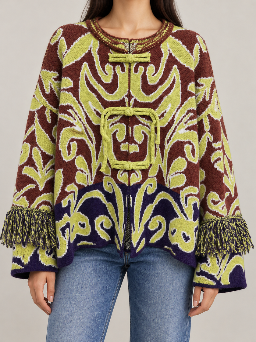 CARDIGAN JAQUARD MANICA AMPIA DIXIE
