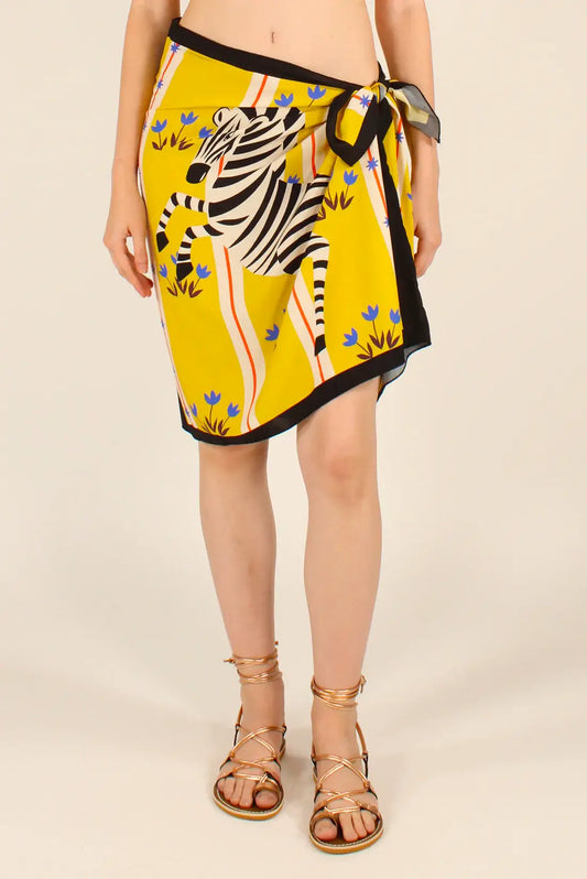 Sarong con stampa vintage zebra e tulipani, allacciatura laterale | Copricostume da spiaggia