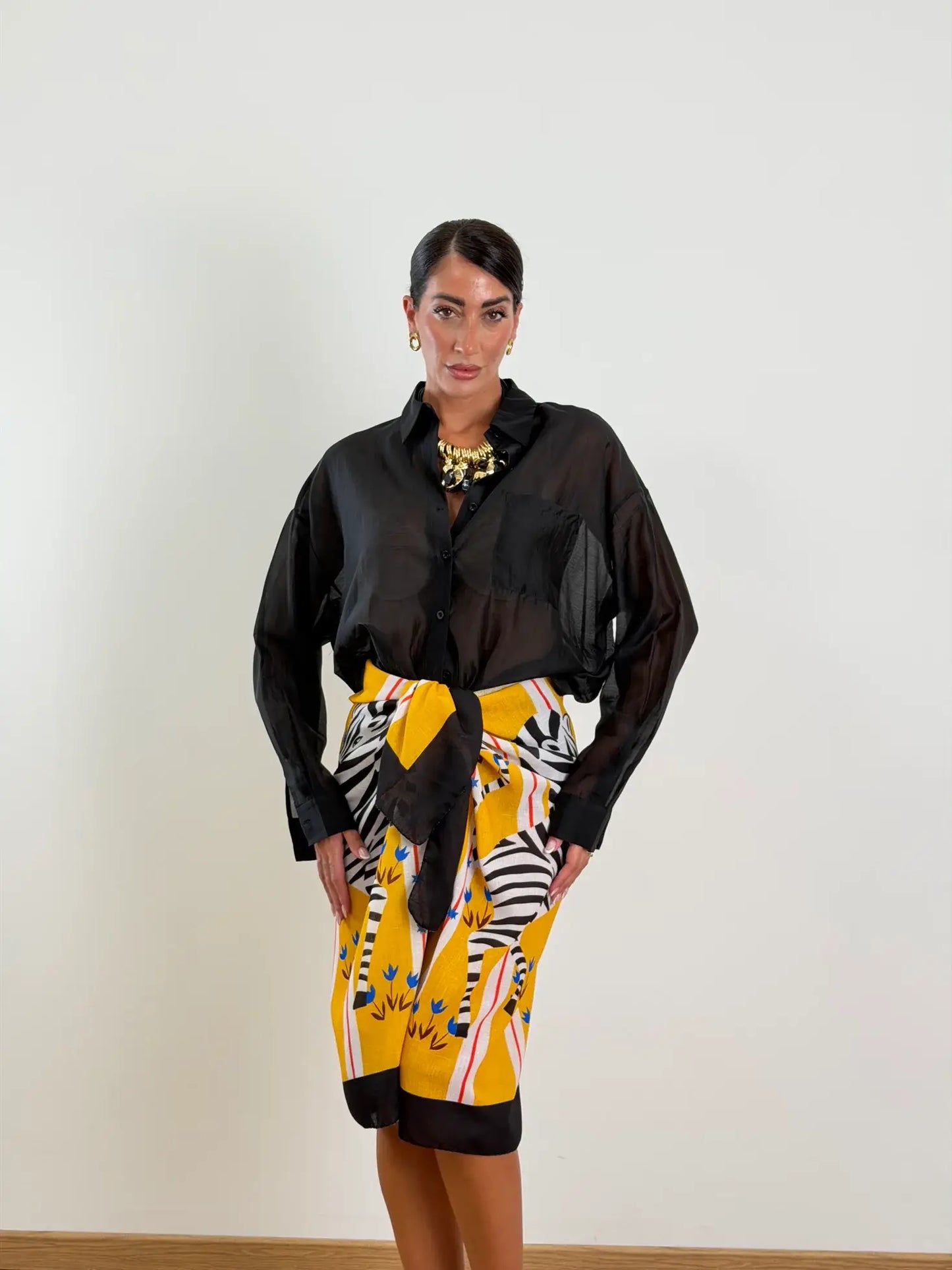 Gonna sarong maxi con stampa zebra color senape | Copricostume da spiaggia