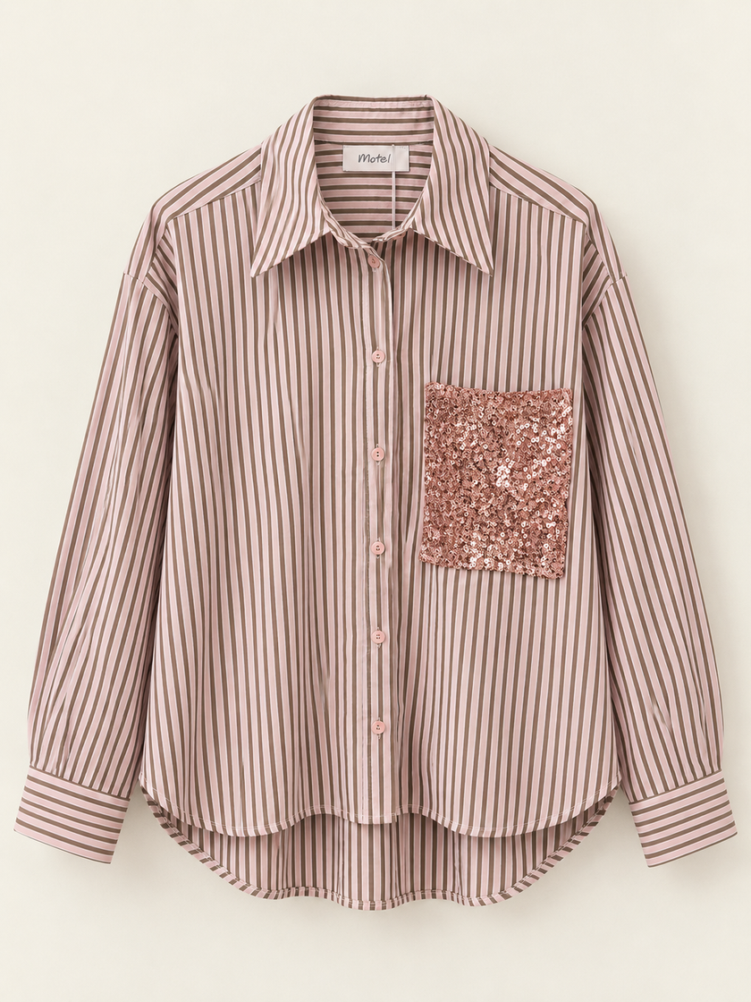 CAMICIA RIGATA ROSA TASCA PAILLETTES MOTEL