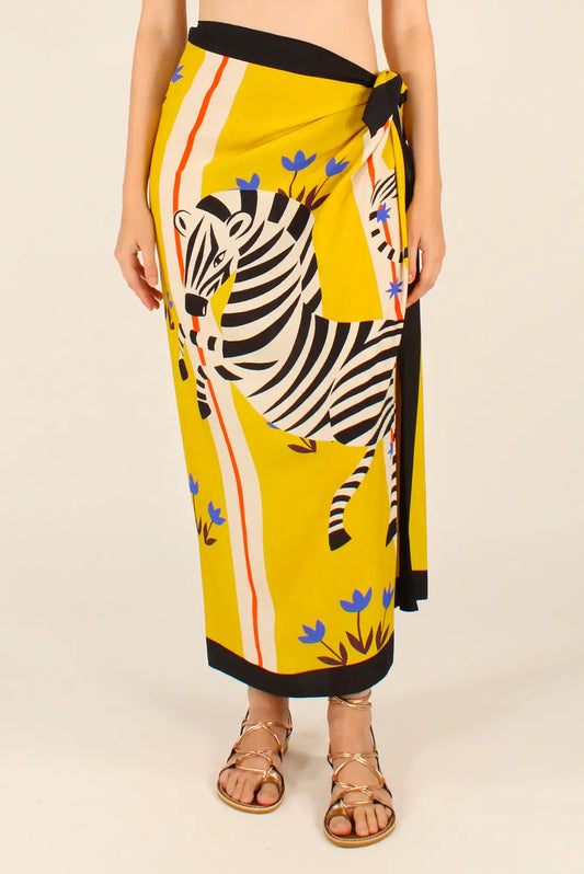 Gonna sarong maxi con stampa zebra color senape | Copricostume da spiaggia