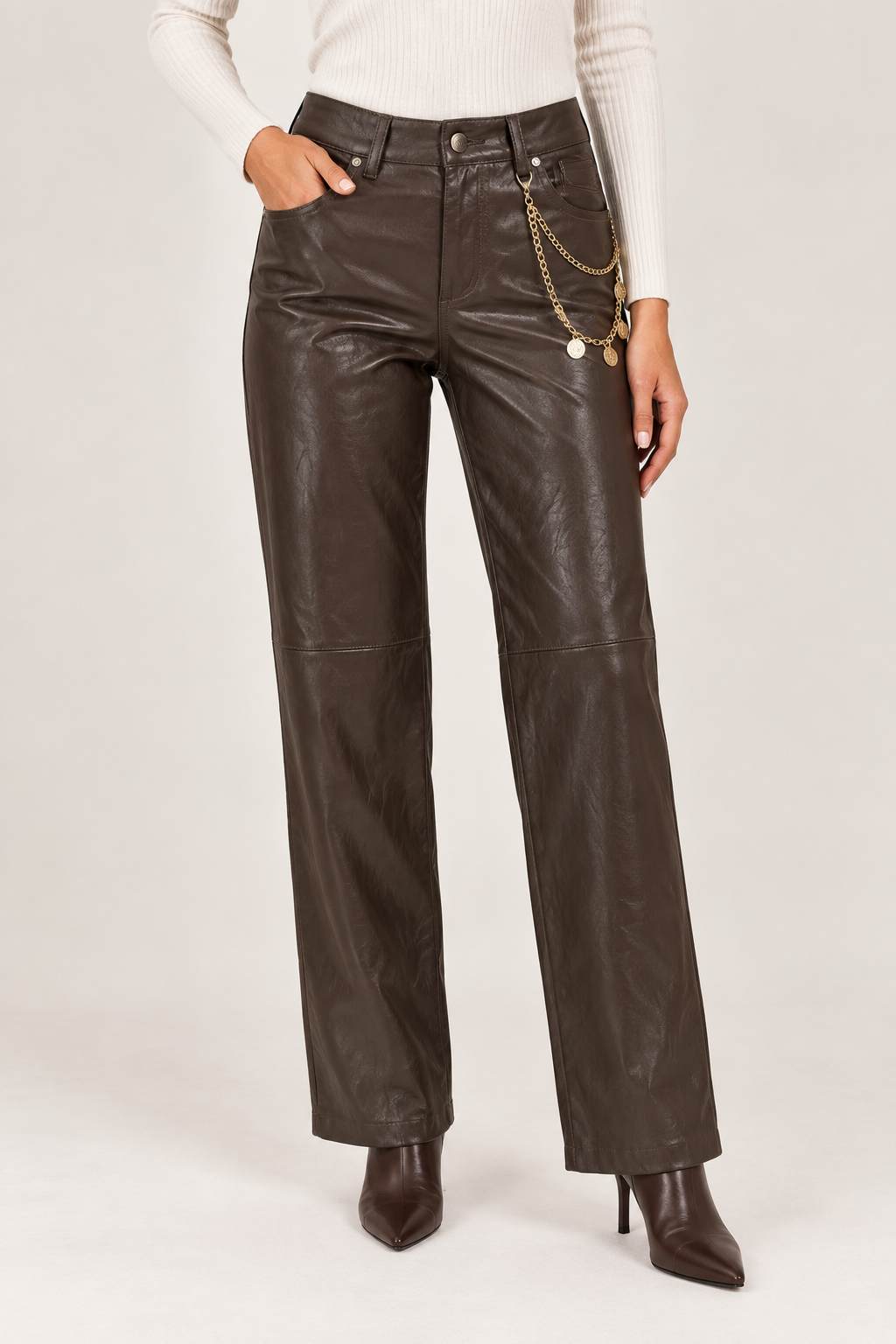 PANTALONE ECOPELLE MORO CON CATENA PHILIALOFT