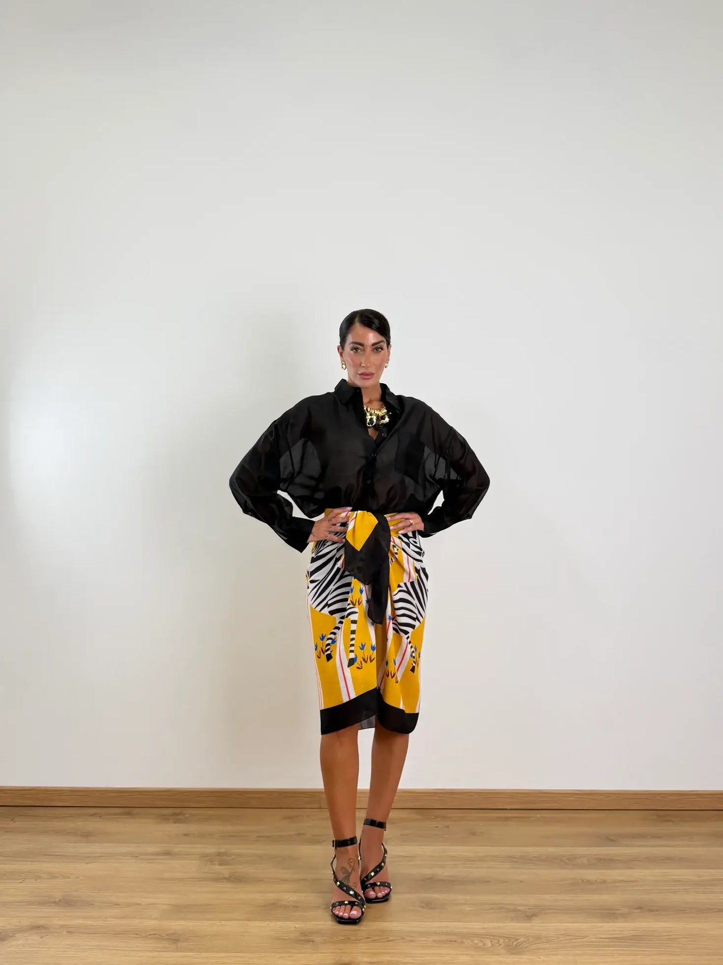 Gonna sarong maxi con stampa zebra color senape | Copricostume da spiaggia