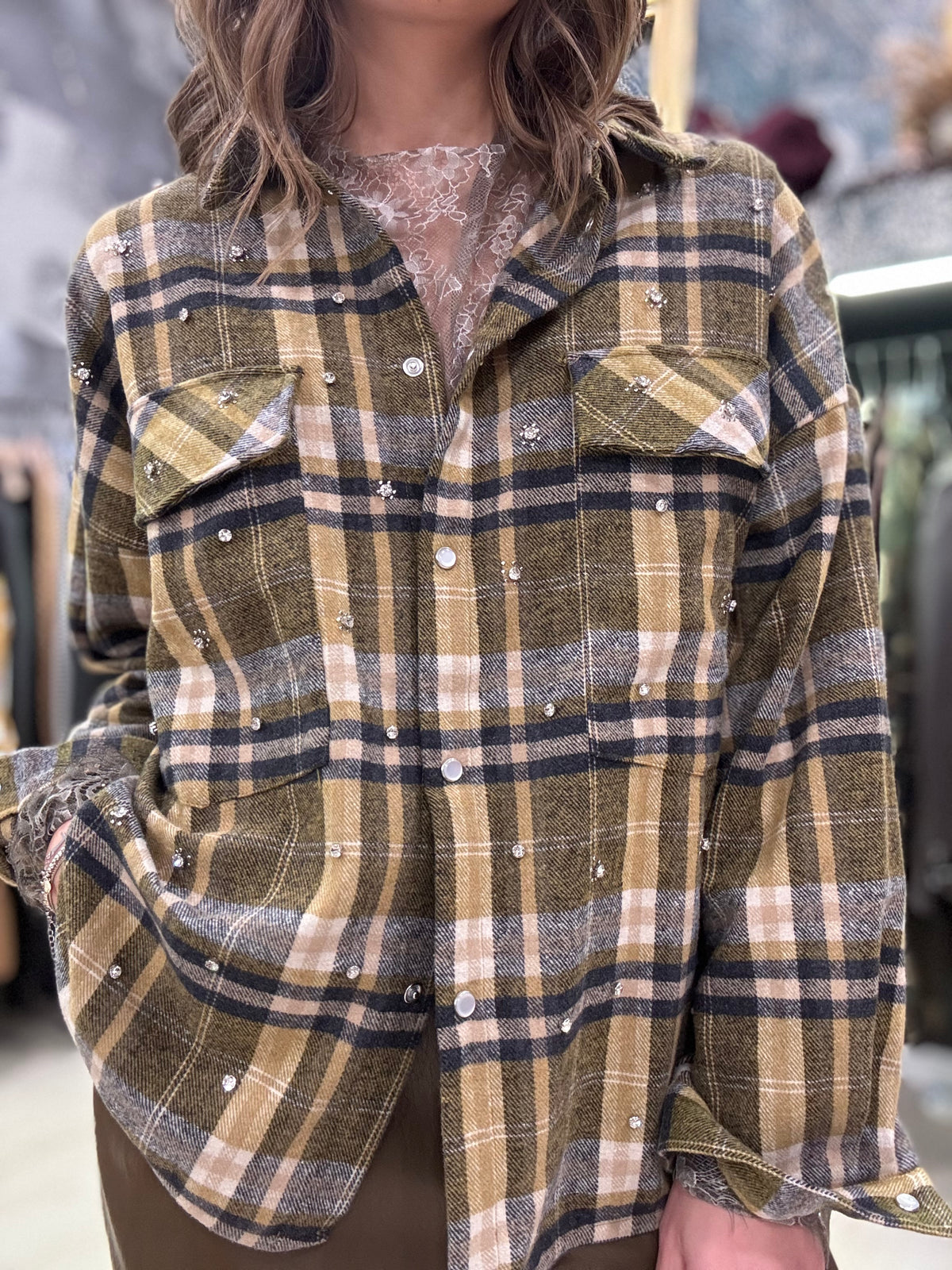 CAMICIA TARTAN CON STRASS DIXIE