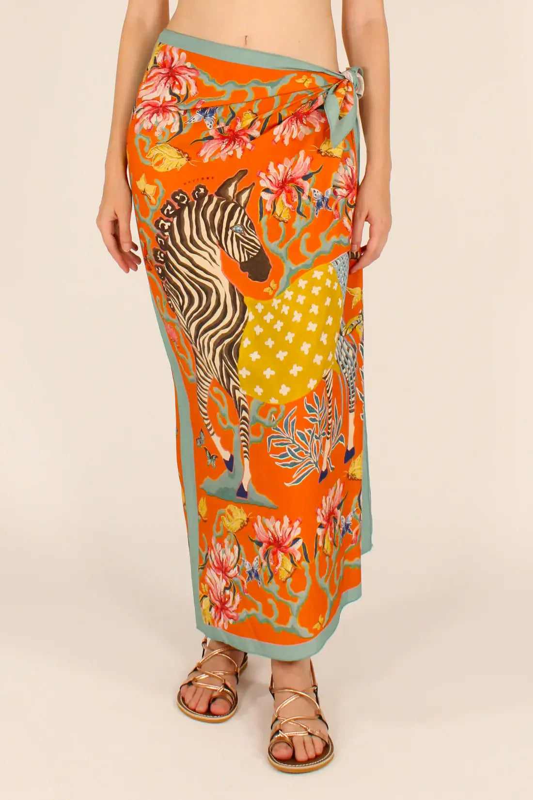 Gonna sarong maxi da spiaggia con stampa zebra tropicale e fiocco laterale