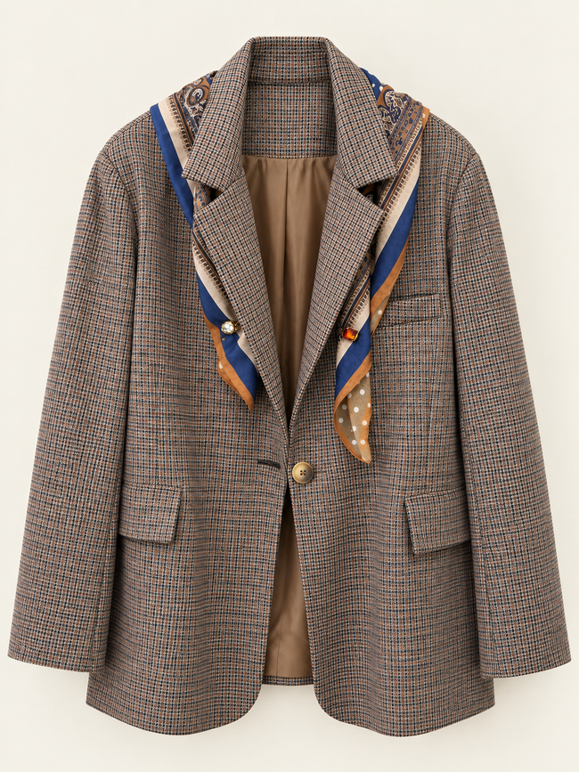 GIACCA OVER MICRO CHECK CON FOULARD DONTWAIT
