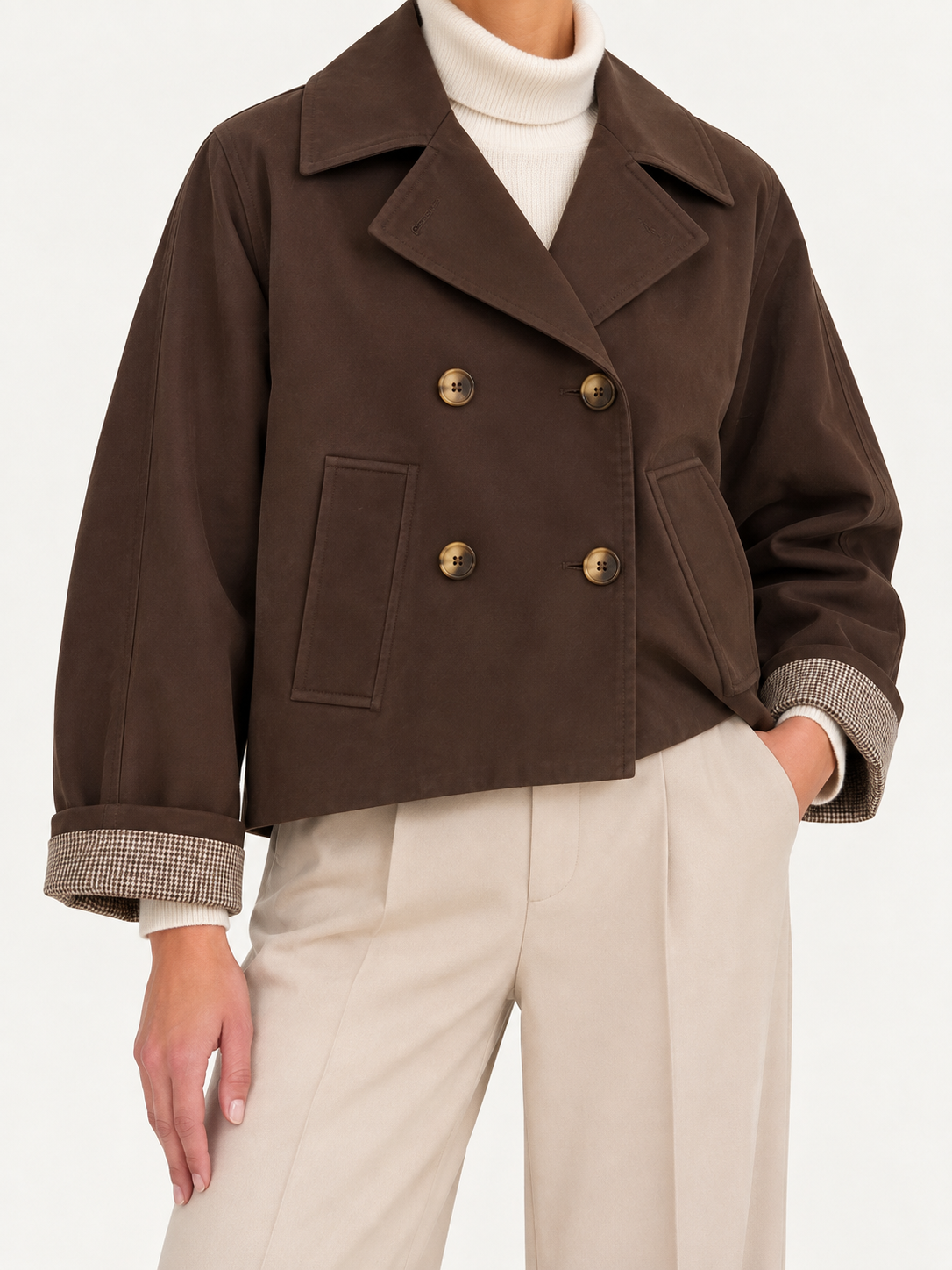 TRENCH DOPPIOPETTO CON DETTAGLIO CHECK DONTWAIT
