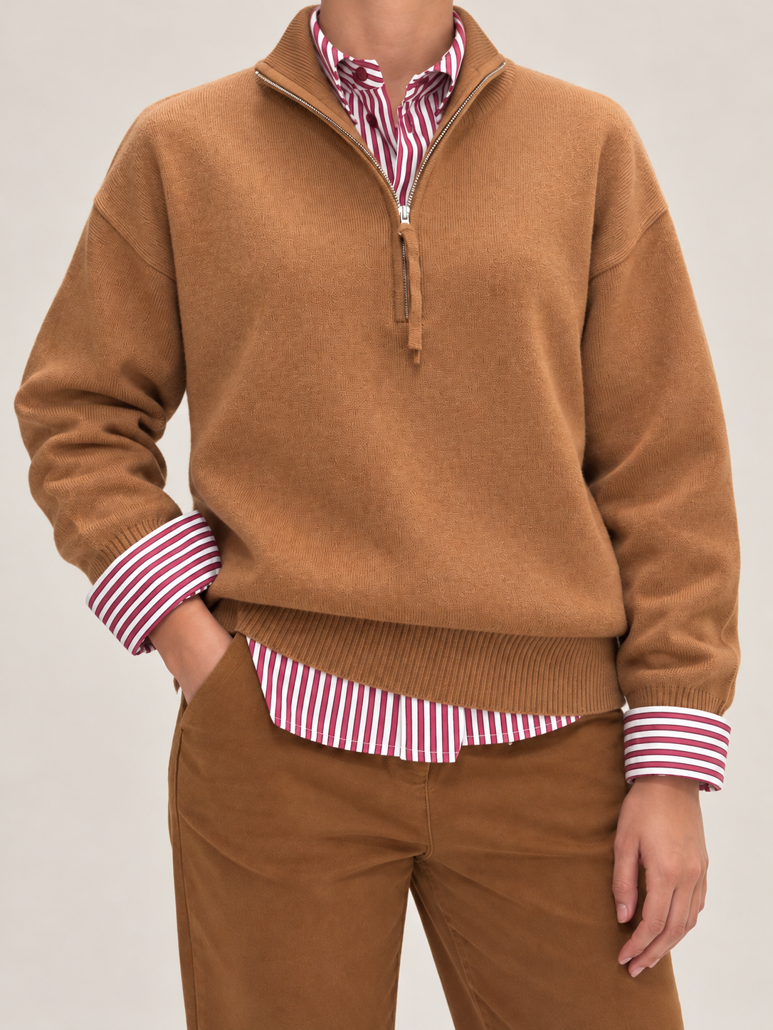 MAGLIONE CON ZIP IN LANA CAMMELLO PHILIALOFT
