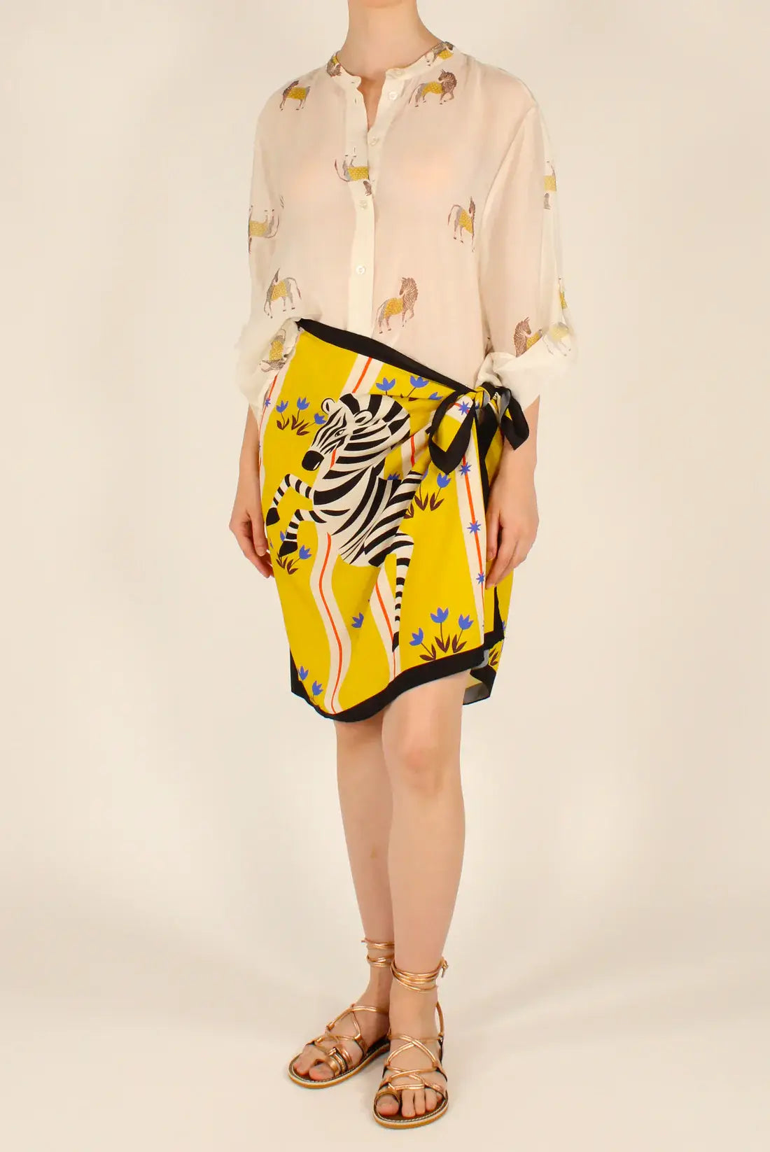 Sarong con stampa vintage zebra e tulipani, allacciatura laterale | Copricostume da spiaggia