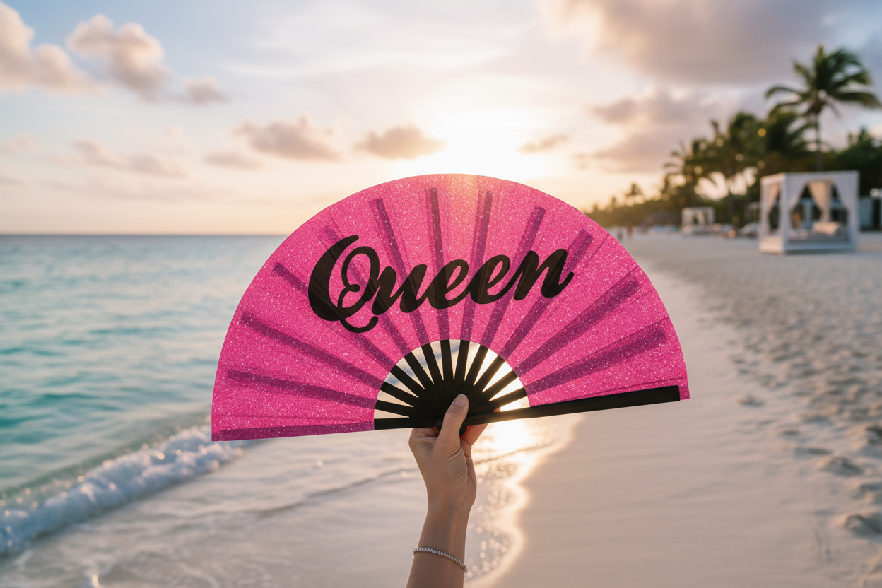 Ventaglio Queen Glitter Script 33 cm