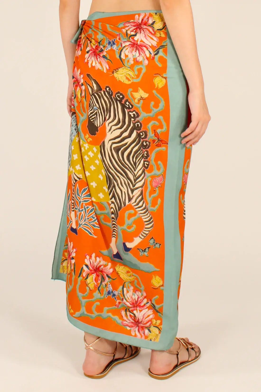 Gonna sarong maxi da spiaggia con stampa zebra tropicale e fiocco laterale