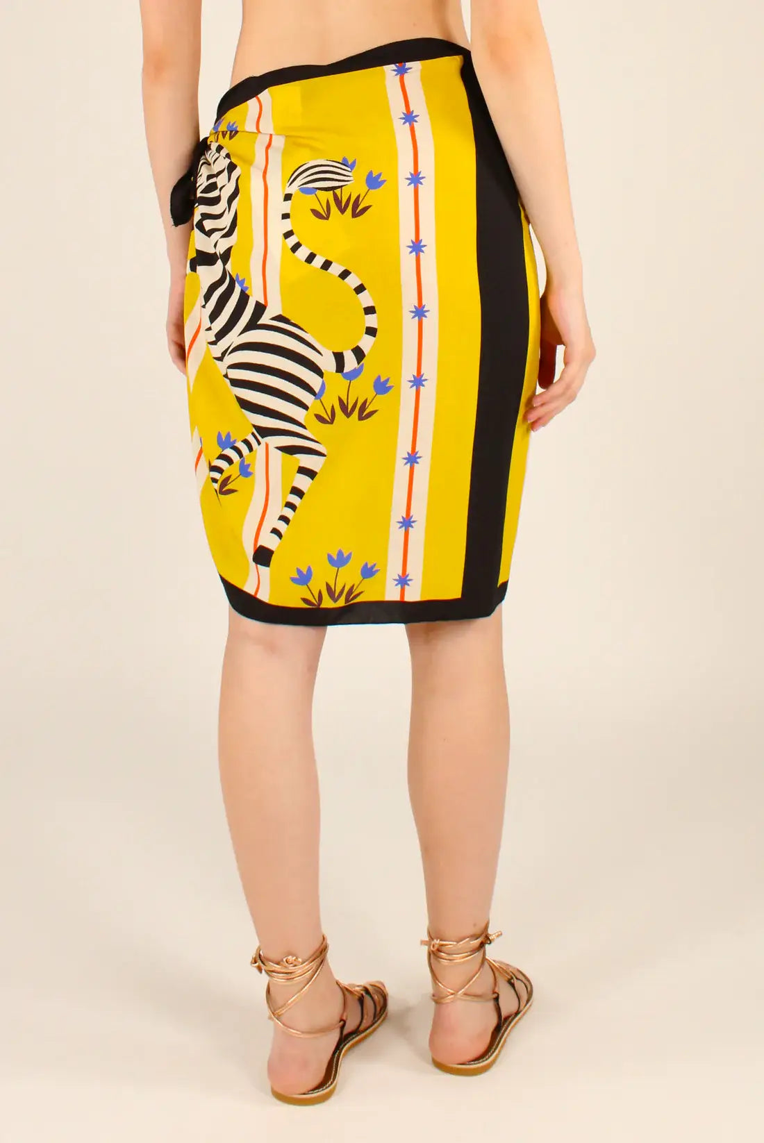 Sarong con stampa vintage zebra e tulipani, allacciatura laterale | Copricostume da spiaggia