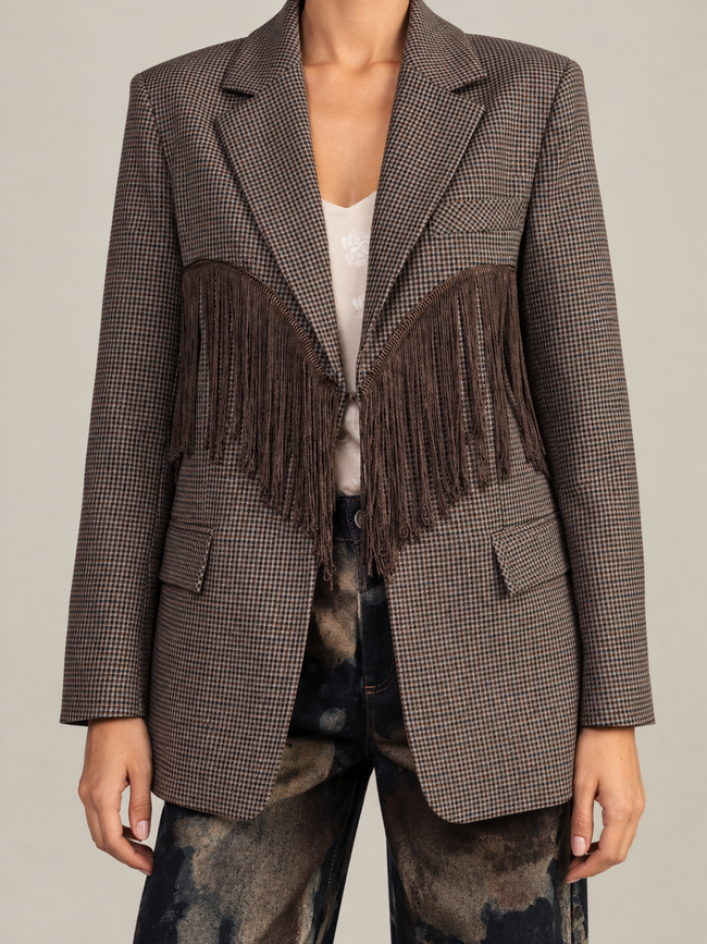 GIACCA IN MICRO CHECK CON FRANGE DIXIE