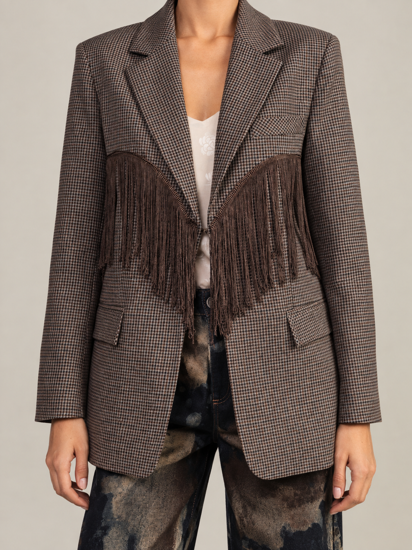 GIACCA IN MICRO CHECK CON FRANGE DIXIE