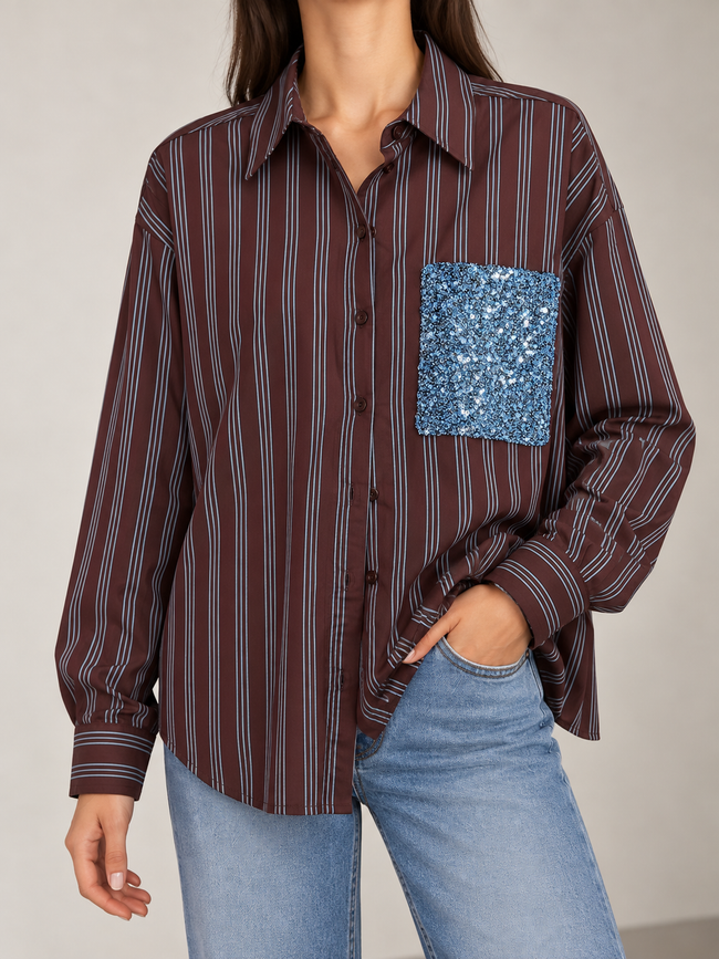 CAMICIA RIGATA CON TASCA PAILLETTES MOTEL