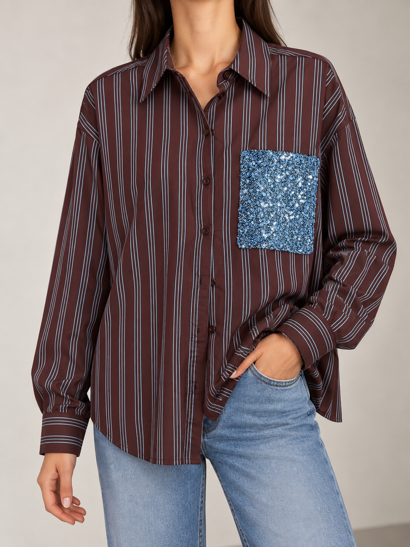 CAMICIA RIGATA CON TASCA PAILLETTES MOTEL