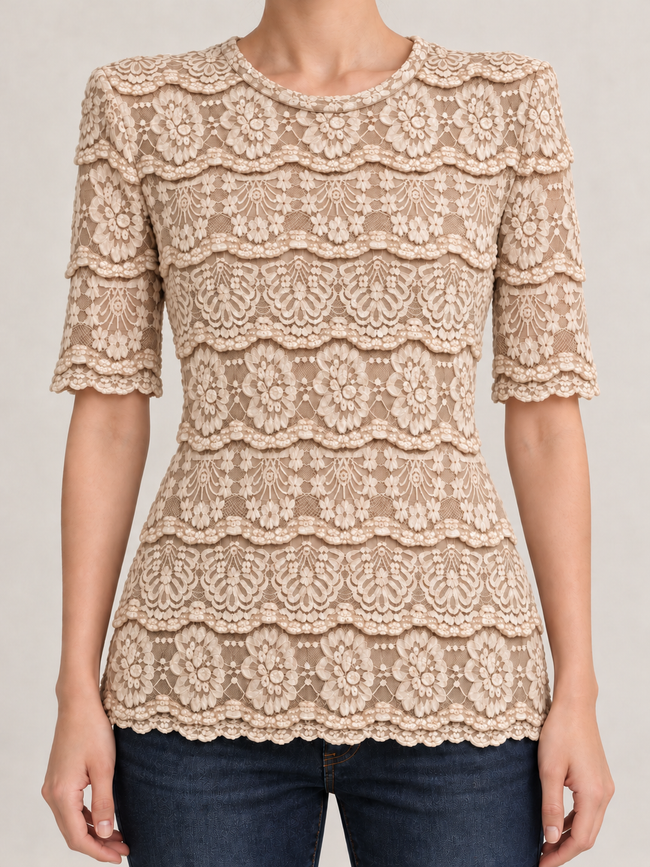 TSHIRT IN PIZZO LAVORATO ECRU PHILIALOFT