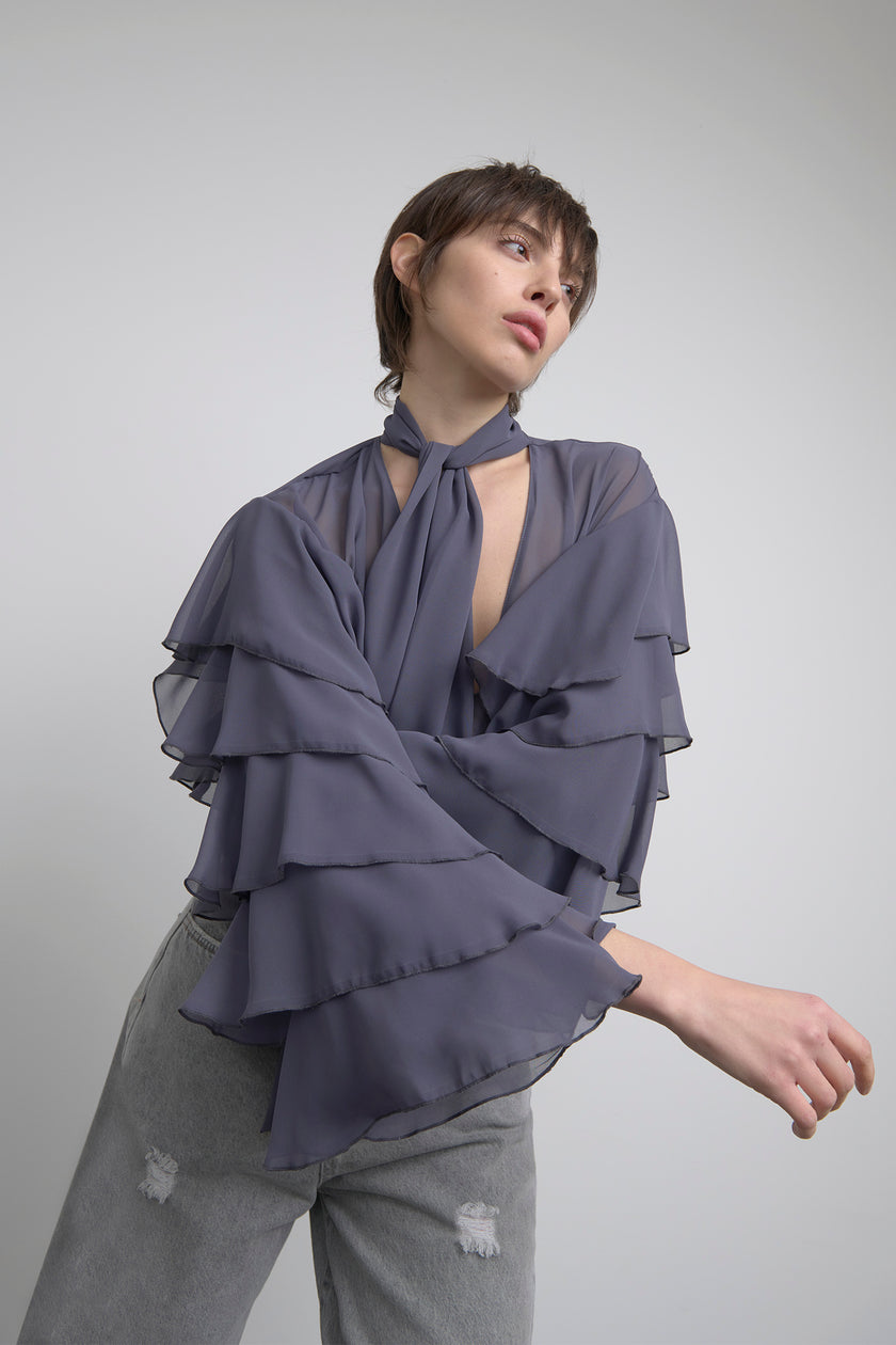 BLUSA IN CHIFFON A BALZE SOALLURE