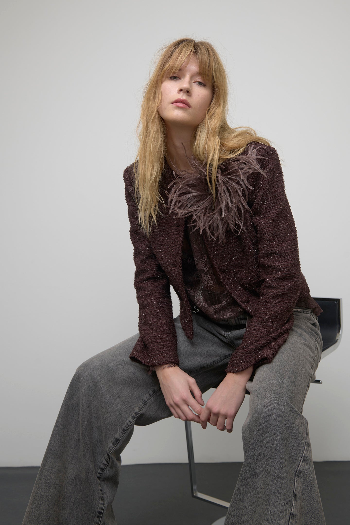 GIACCA IN BOUCLE’ E CHIFFON SOALLURE