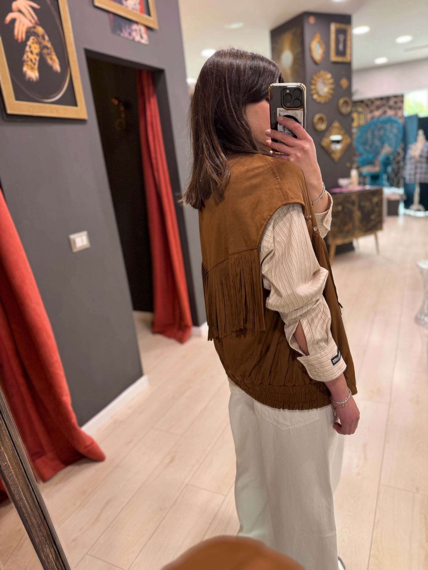 GILET SCAMOSCIATO CON FRANGE PHILIALOFT