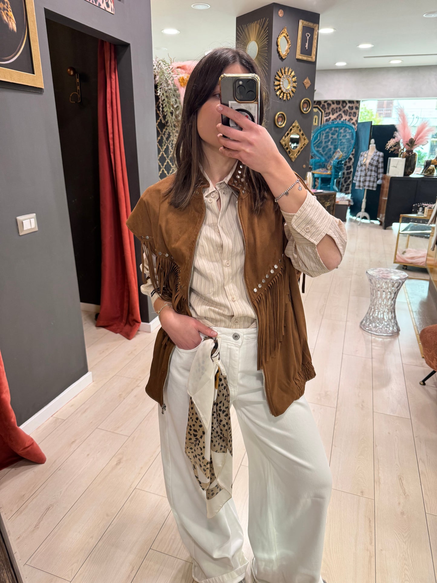 GILET SCAMOSCIATO CON FRANGE PHILIALOFT
