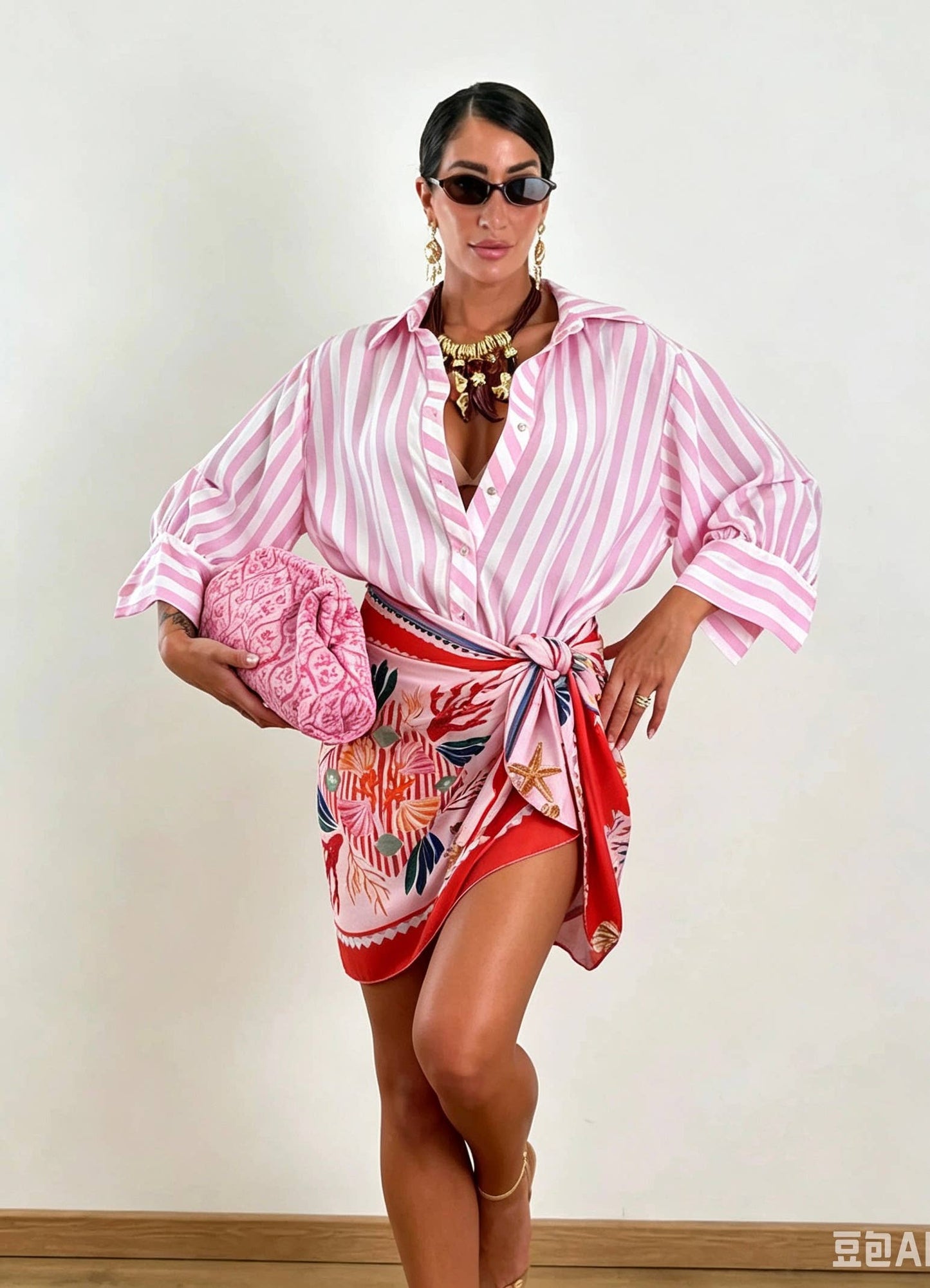 Gonna pareo con stampa tropicale: oceano, coralli, conchiglie e stelle marine