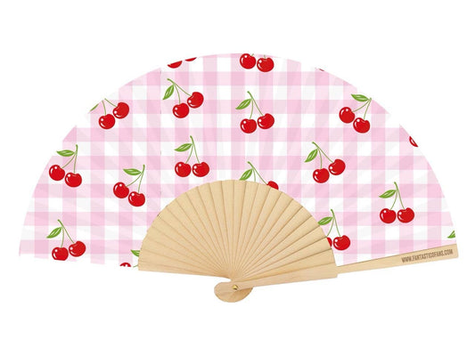 Ventaglio vichy rosa 23 cm