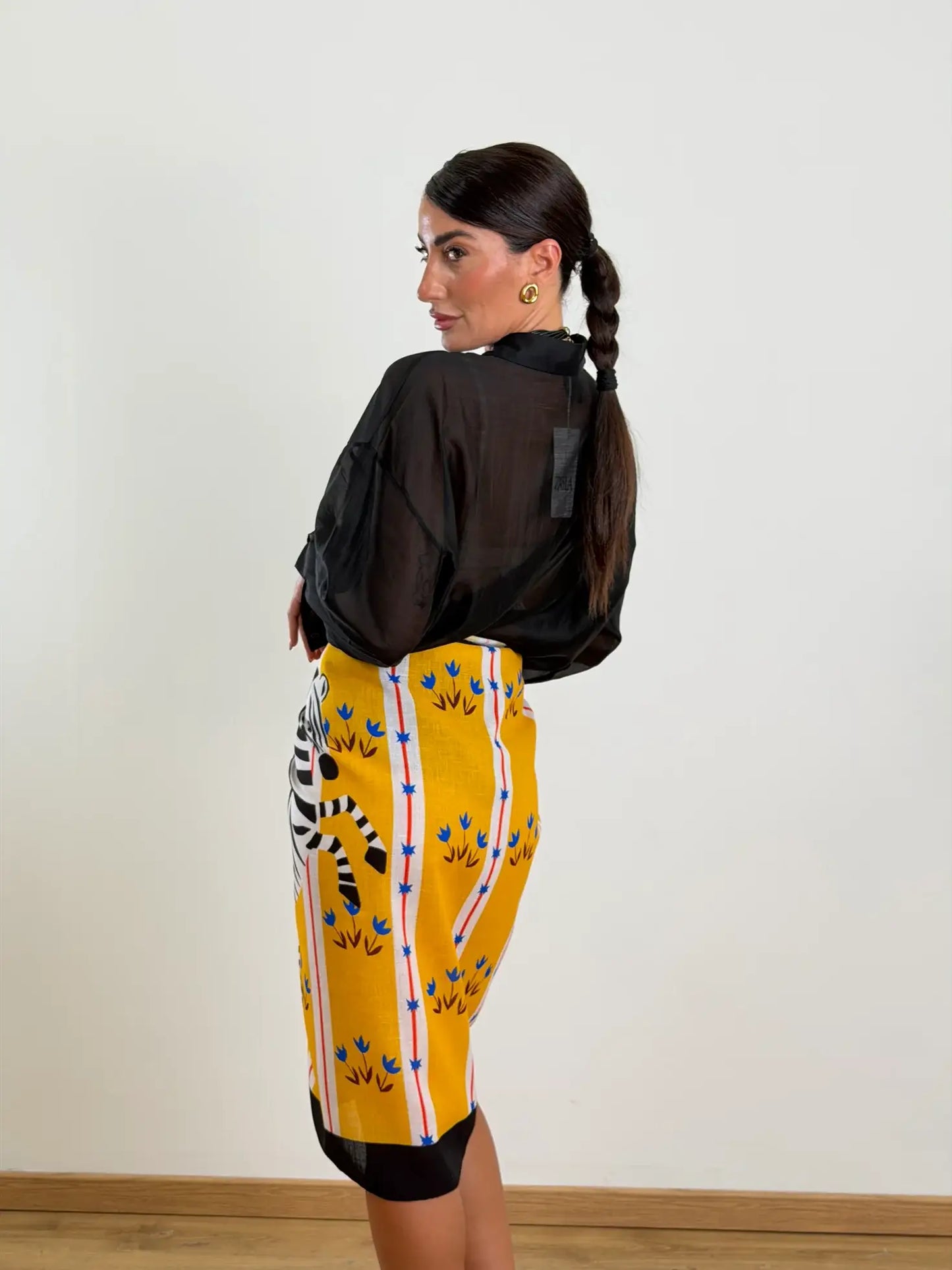 Gonna sarong maxi con stampa zebra color senape | Copricostume da spiaggia