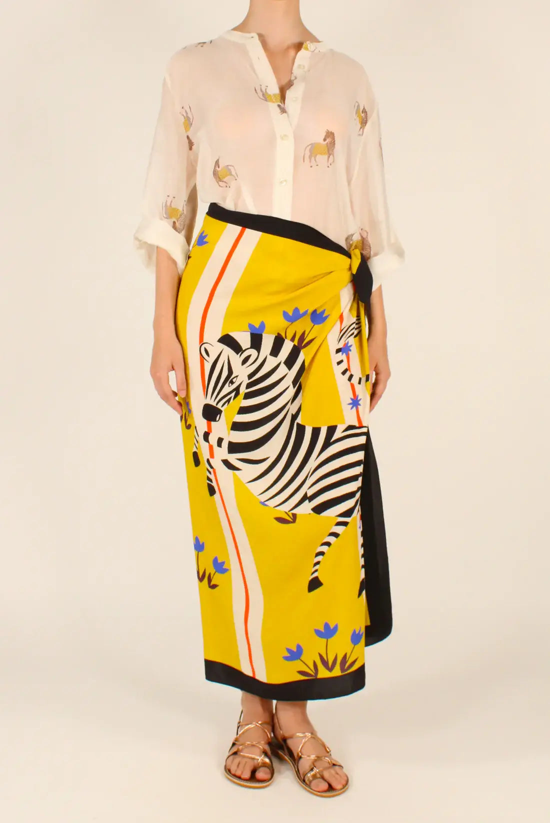 Gonna sarong maxi con stampa zebra color senape | Copricostume da spiaggia